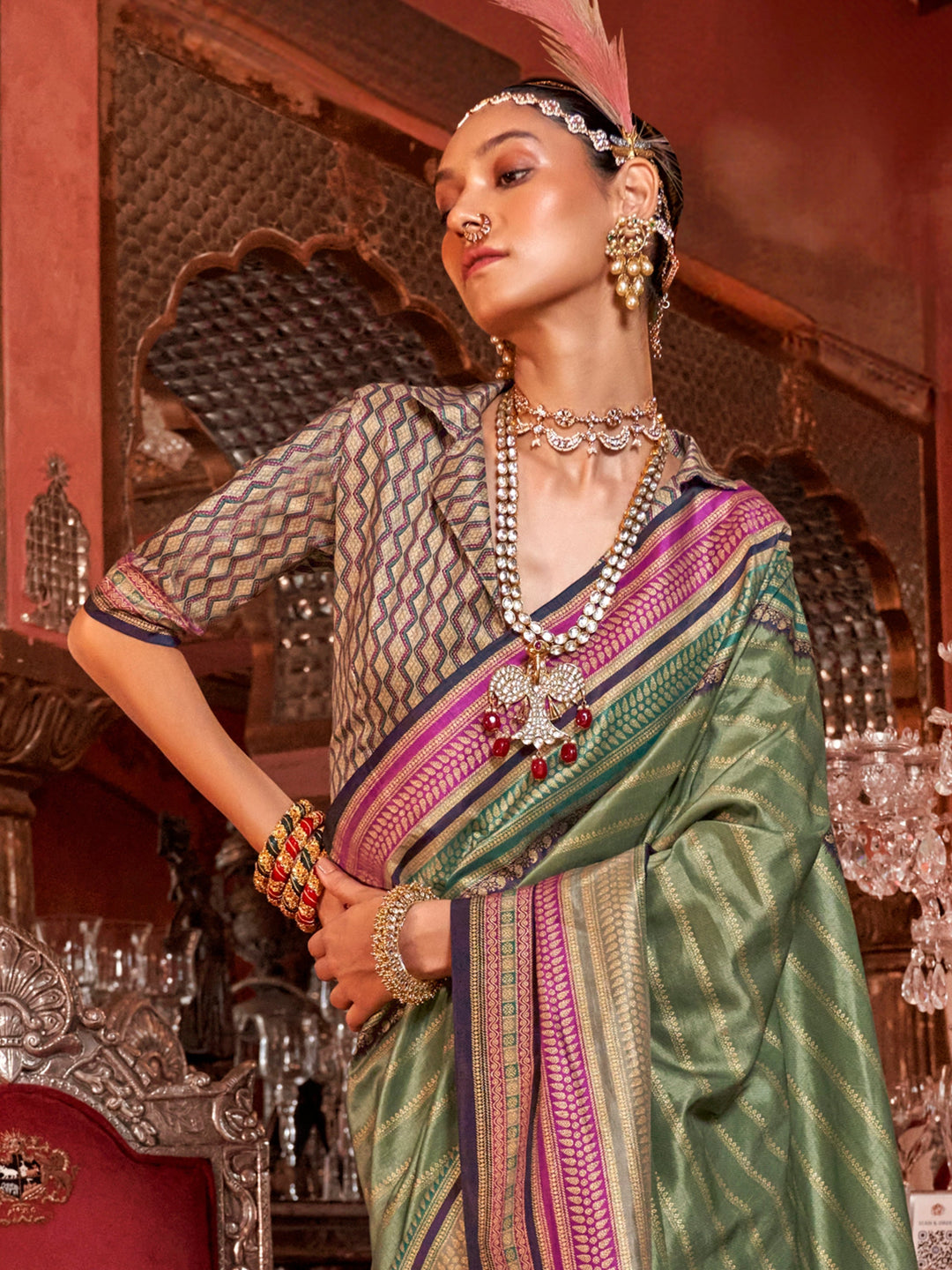 Vibrant color luxurious fabric exclusive attire crafted for elegance and style.