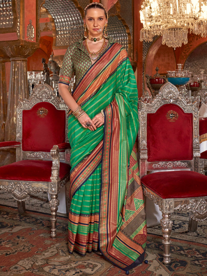 Green silk saree crafted for elegance and style.