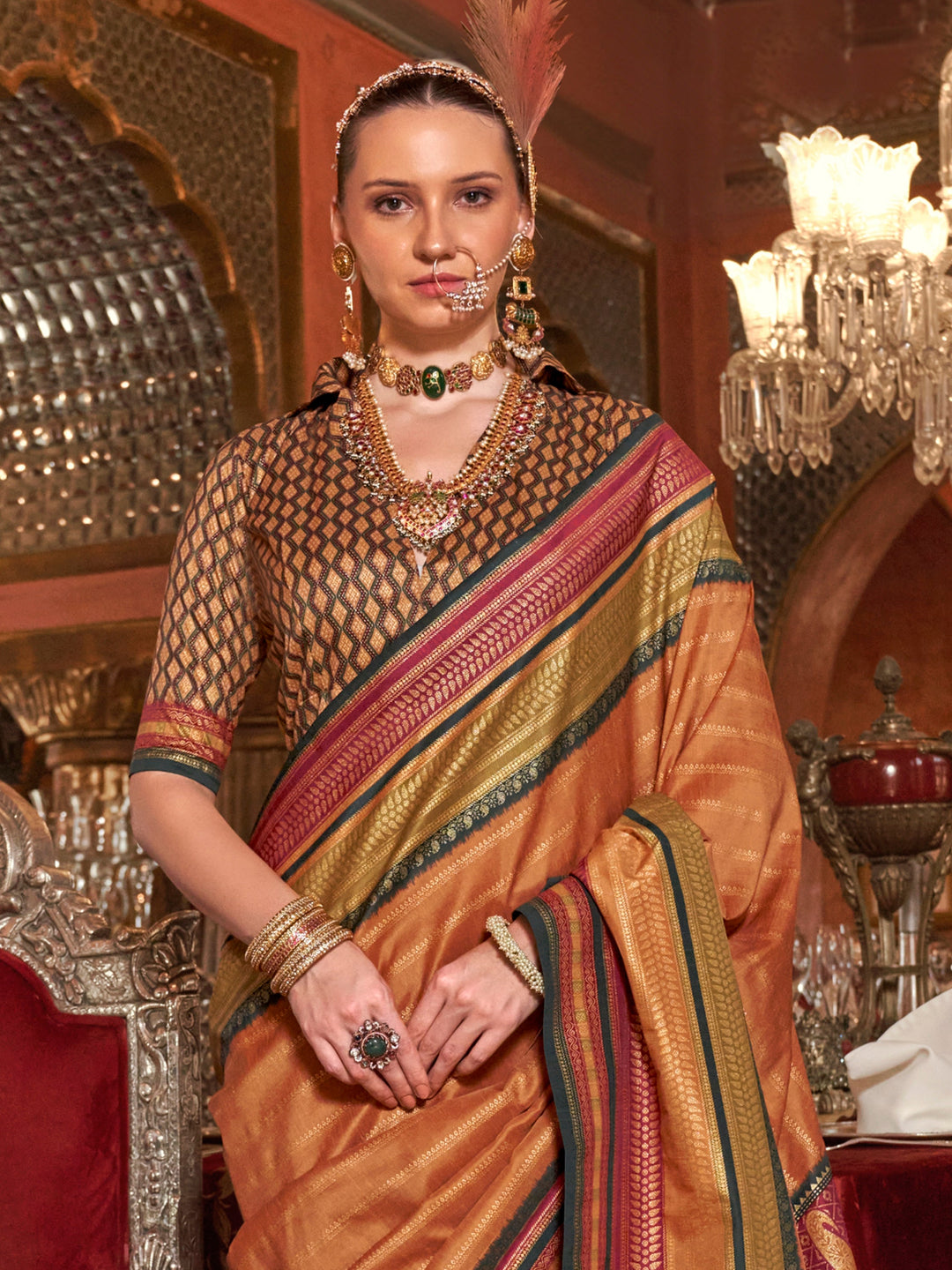 Vibrant color luxurious fabric exclusive attire crafted for elegance and style.