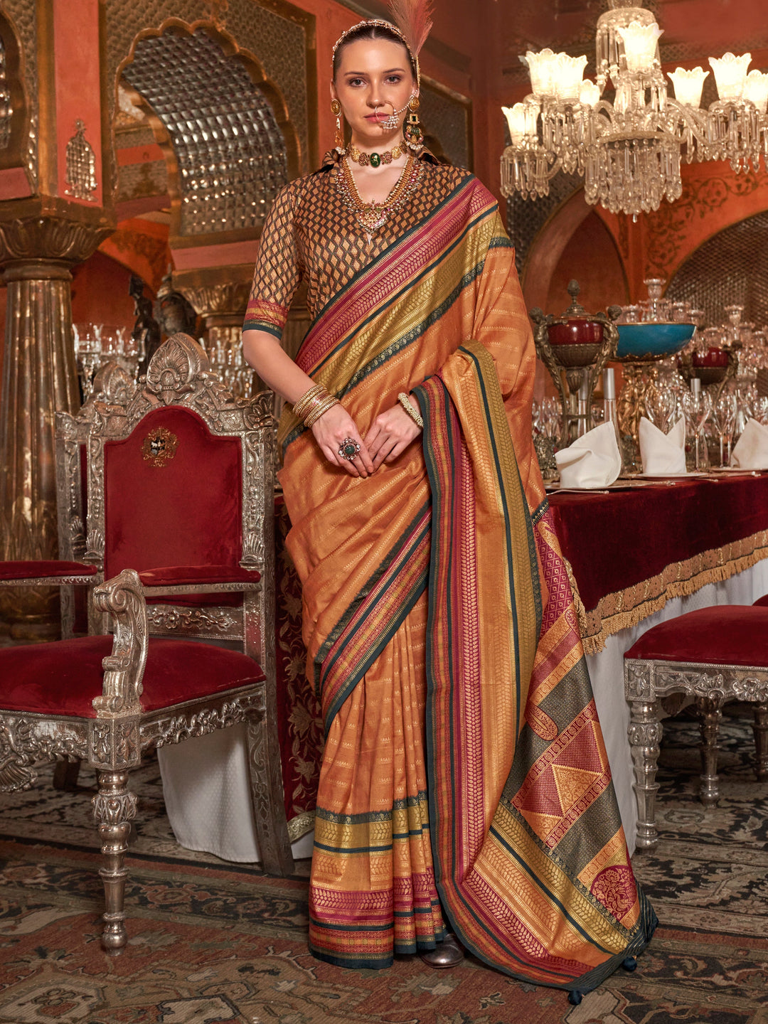 Orange silk saree crafted for elegance and style.