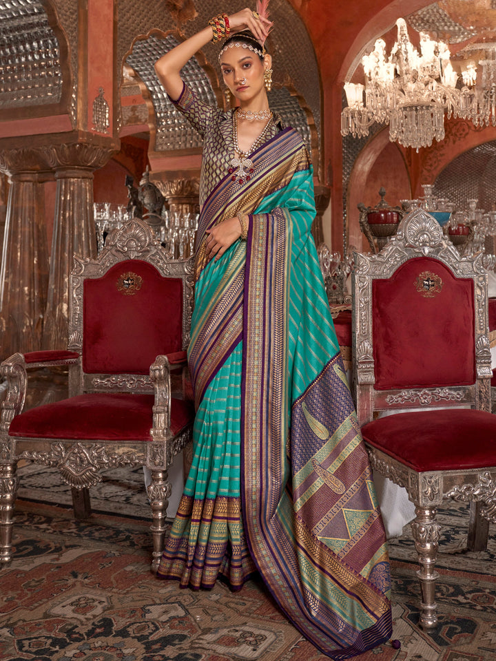 Green silk saree crafted for elegance and style.