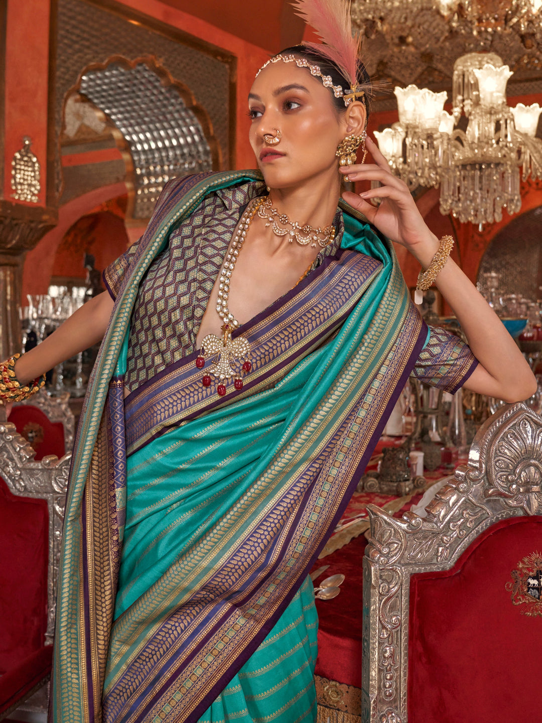 Vibrant color luxurious fabric exclusive attire crafted for elegance and style.