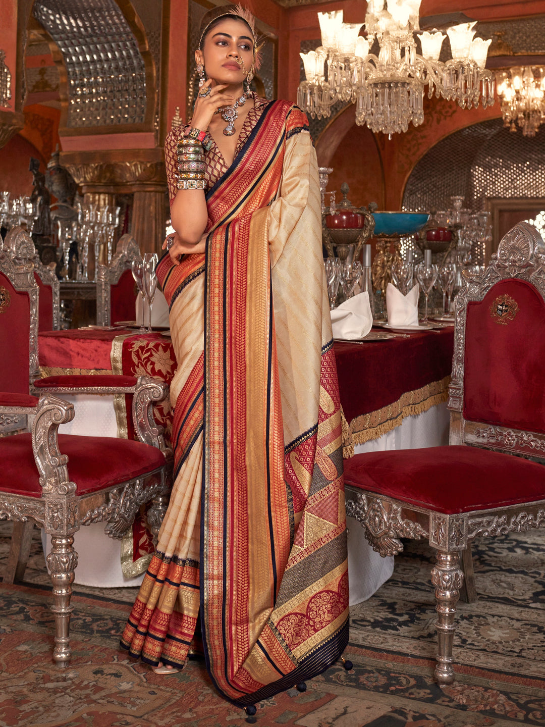 Red silk saree crafted for elegance and style.