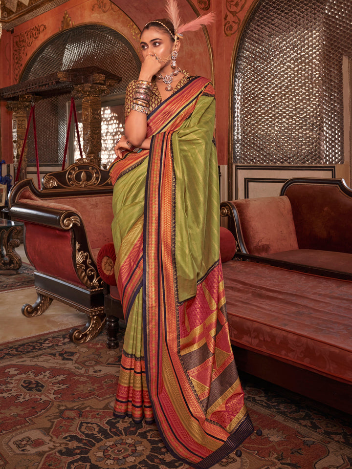 Green silk saree crafted for elegance and style.