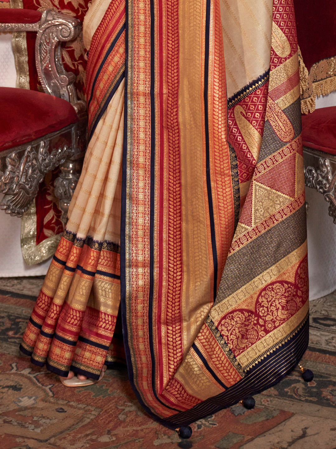 Vibrant color luxurious fabric exclusive attire crafted for elegance and style.