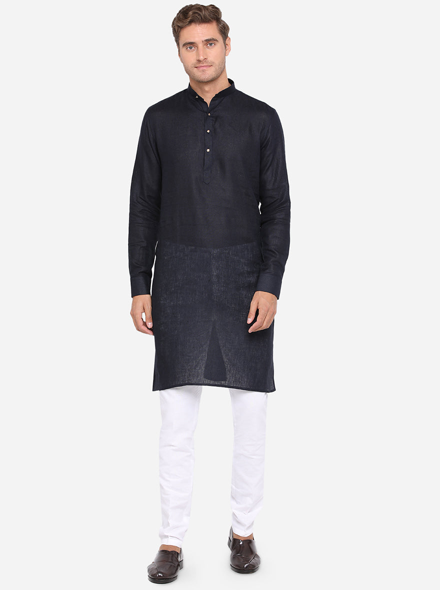 Comfortable dark blue kurta for men, crafted from a rich cotton blend.