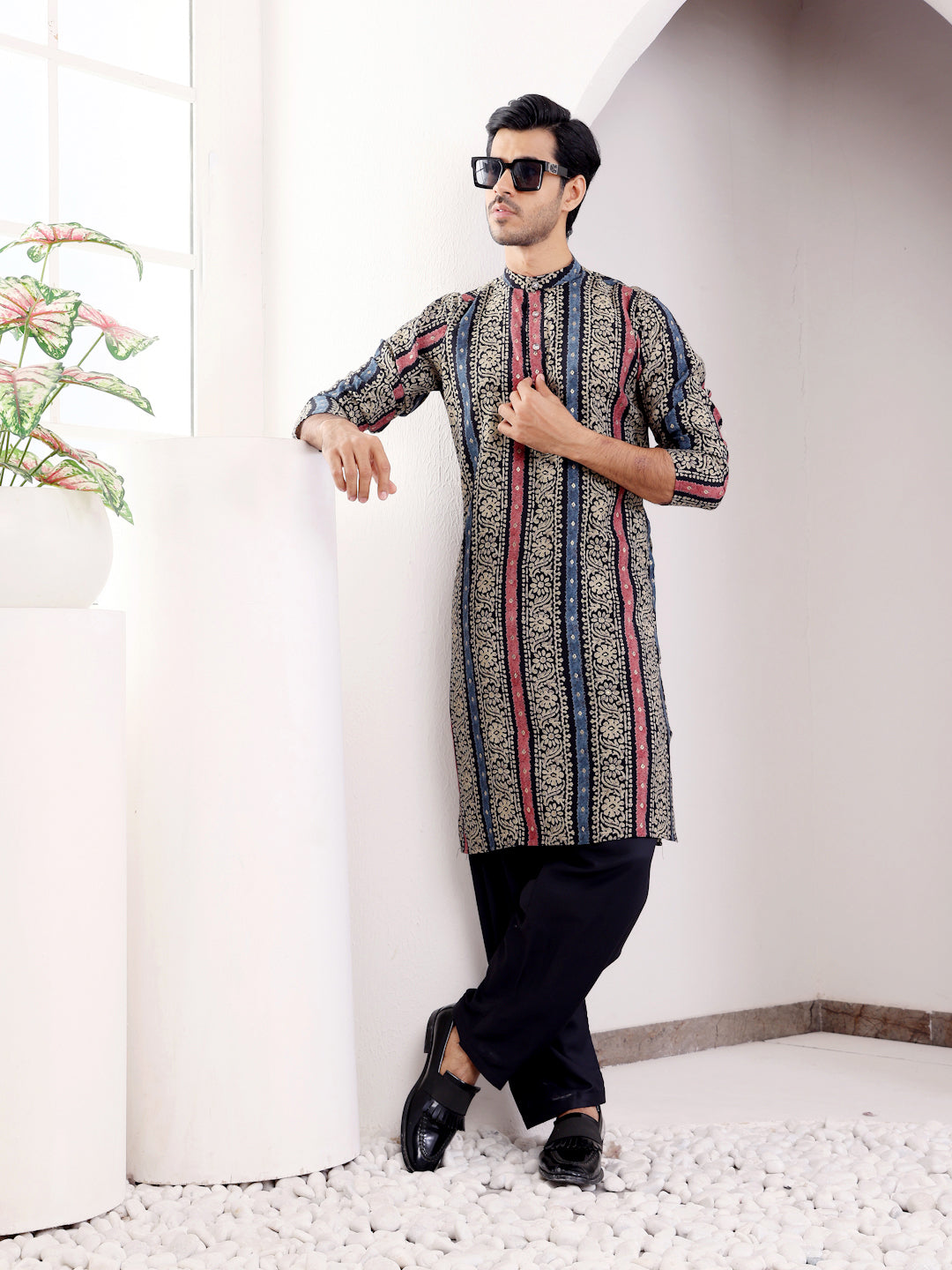 Luxury multi color kurta set with embroidery for formal and festive wear
