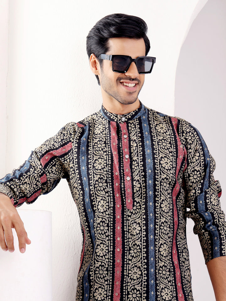 Multi color embroidered kurta set for men, perfect for festive occasions
