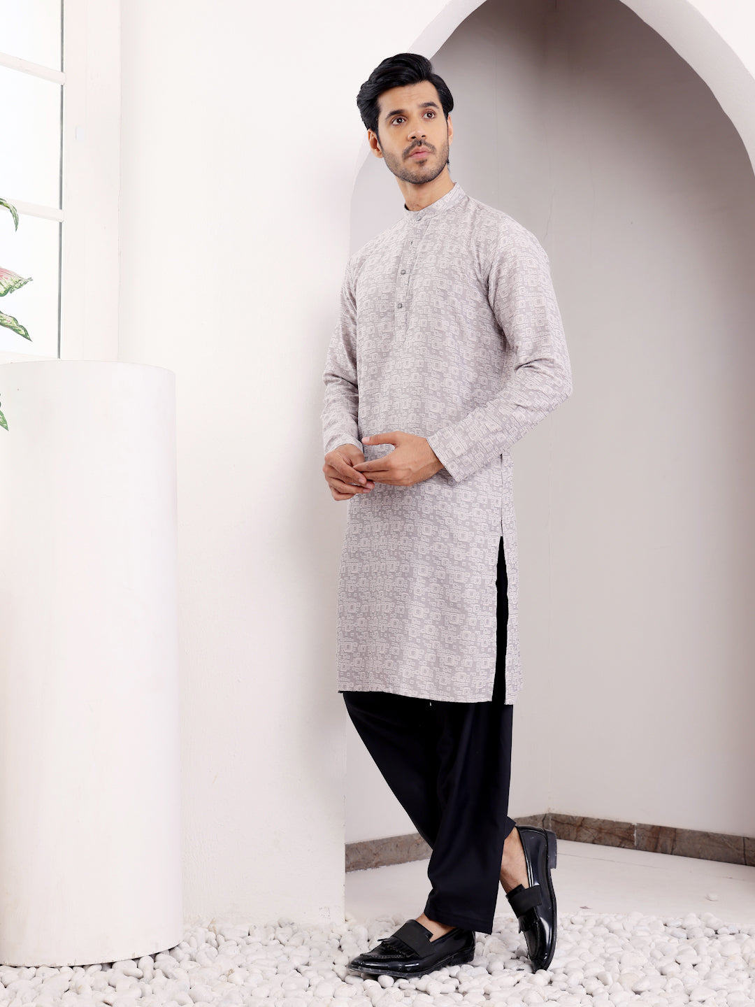 Designer Viscose Kurta Set | Handwoven Motifs & Art Silk Bottom