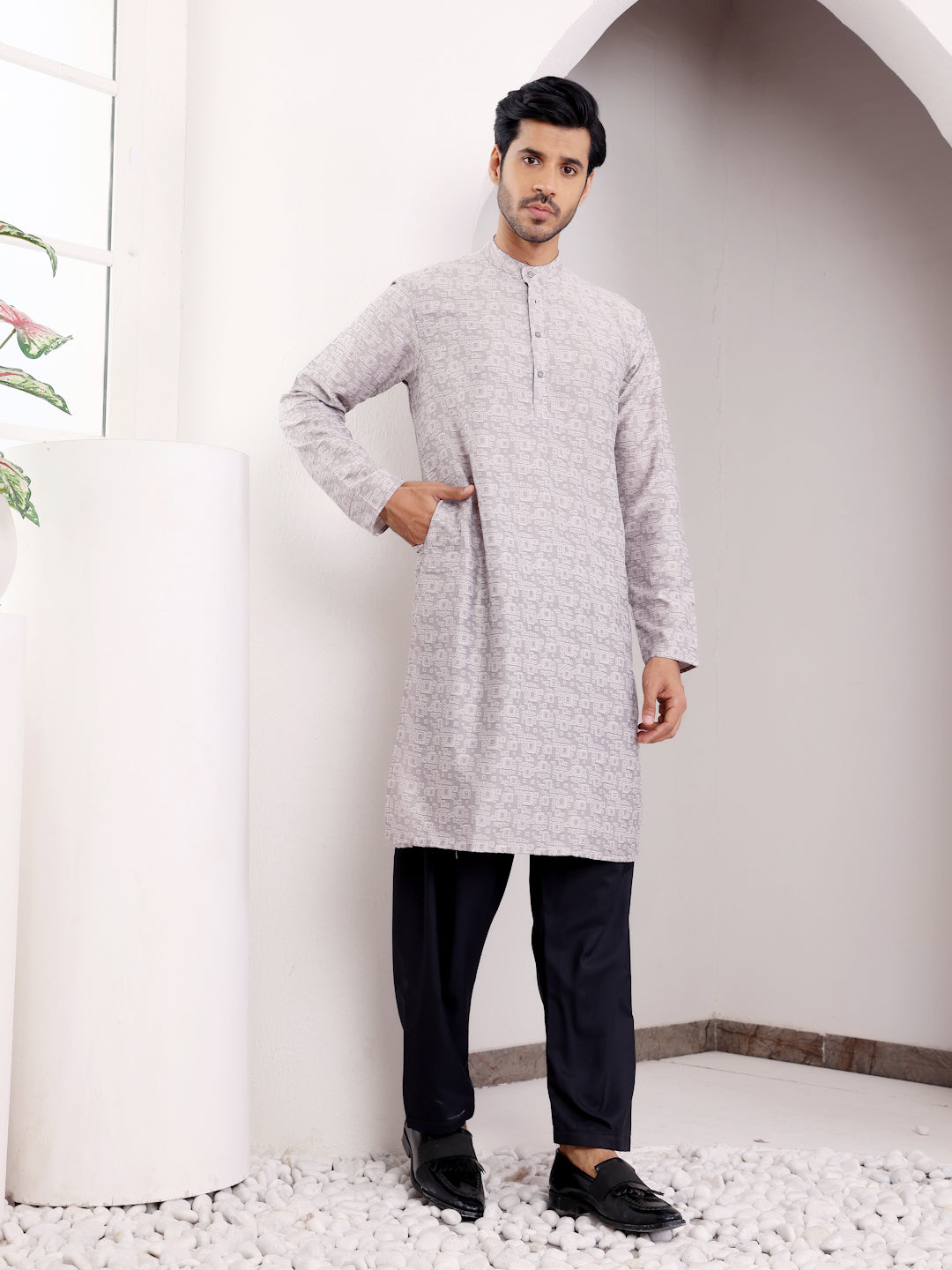 Designer Viscose Kurta Set | Handwoven Motifs & Art Silk Bottom