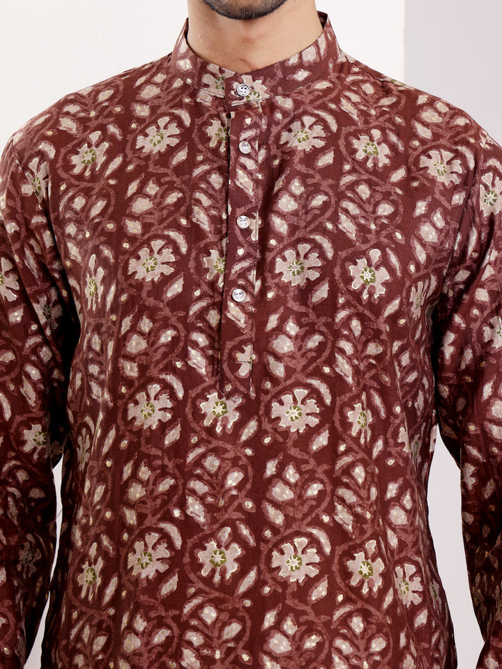 Brown kurta pajama for men in soft modal silk fabric
