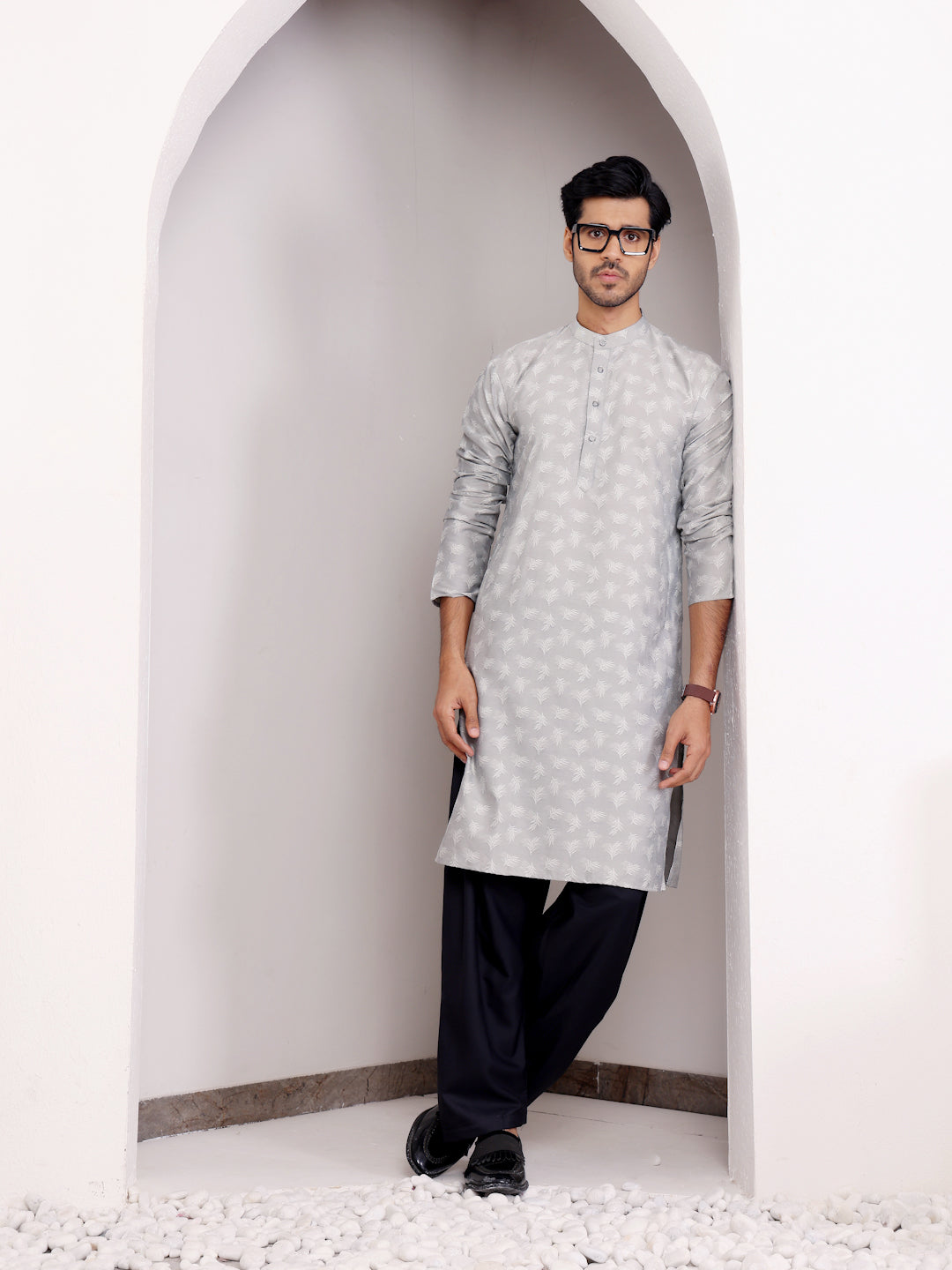 Classic gray viscose kurta pajama set, combining elegance and comfort for weddings and special occasions.