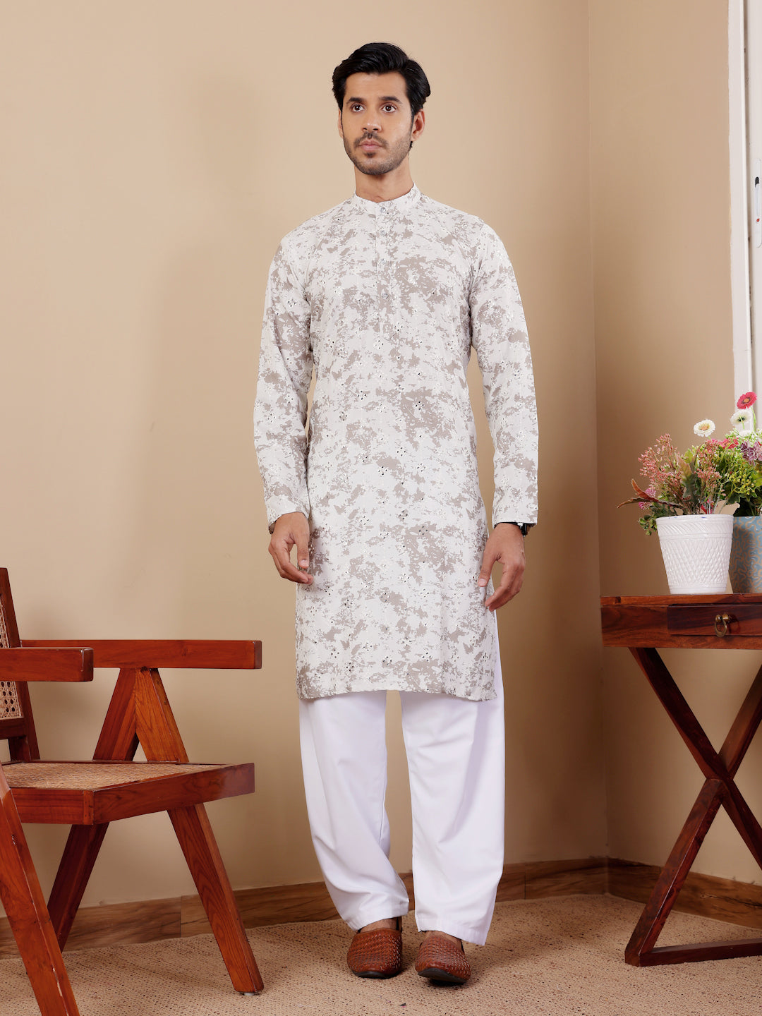 Elegant Kurta for Men | Mirror Work Detailing in Premium Viscose for Festivals