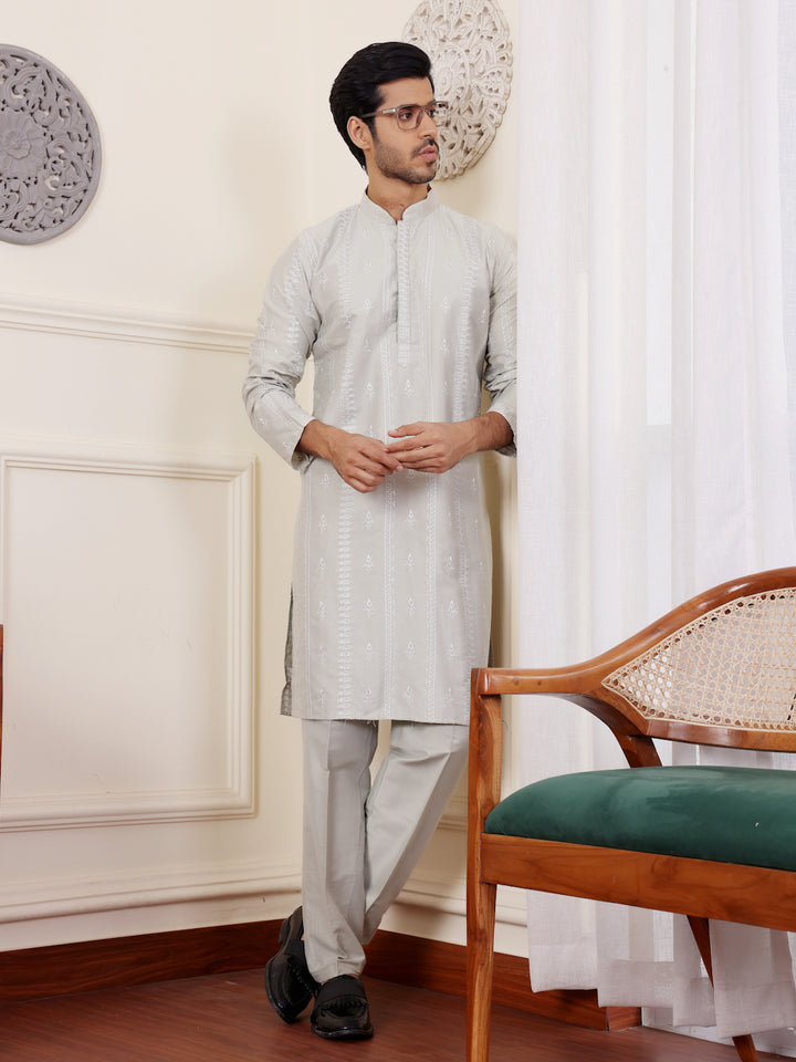 Light green ethnic cotton kurta set for men tailored for comfort and sophistication.