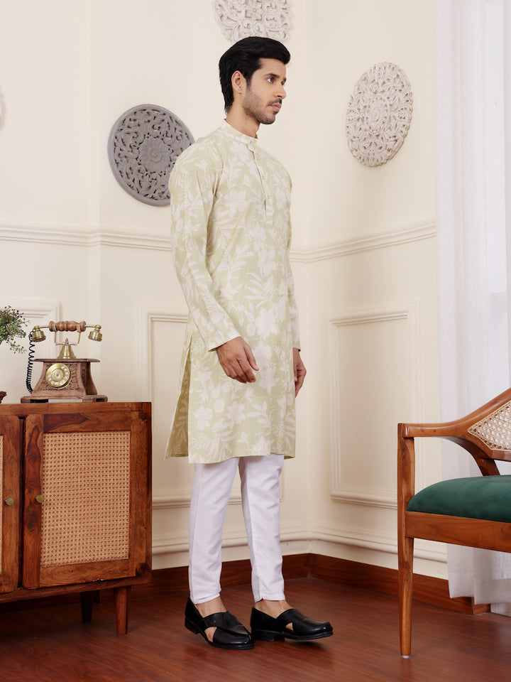 Embroidered light green kurta for men, perfect for mehandi ceremonies