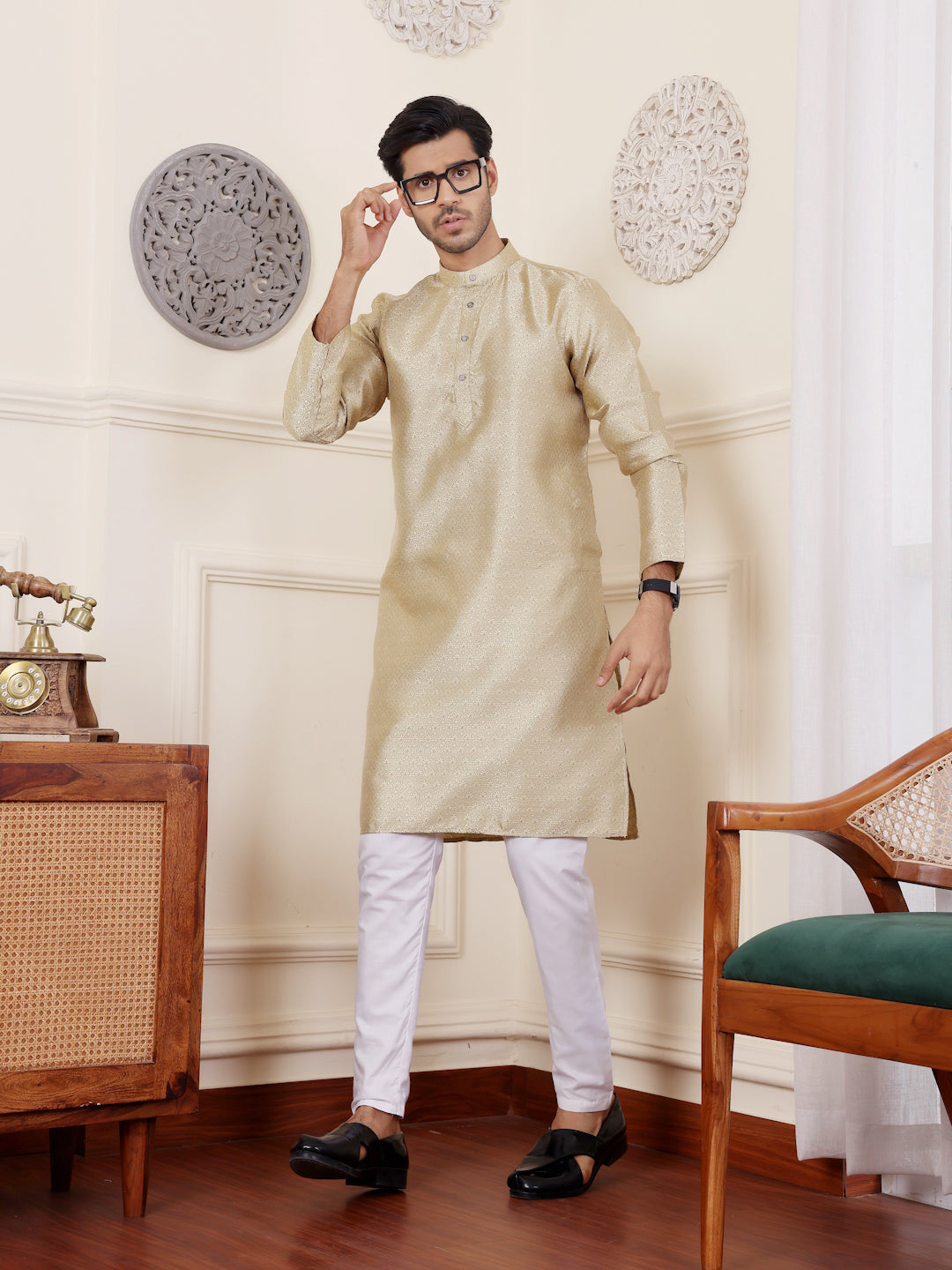 Elegant Jacquard Kurta with Art Silk Bottom | Perfect for Festive Occasions