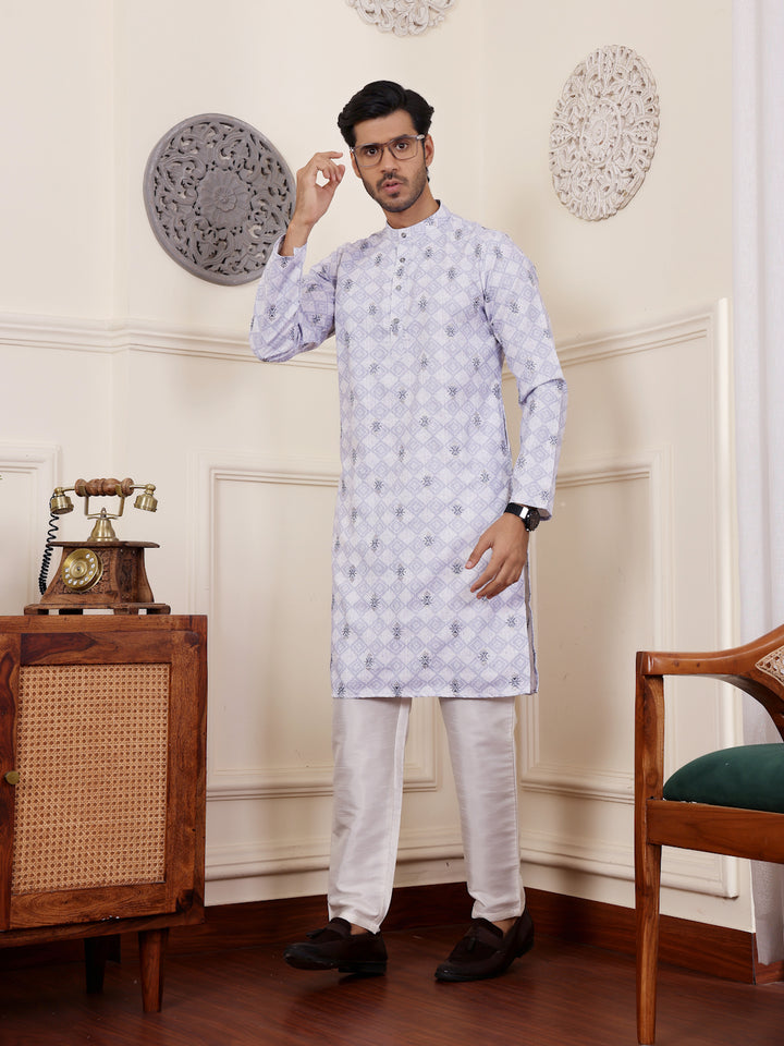 Premium-quality cotton kurta in light purple, perfect for weddings and cultural events.