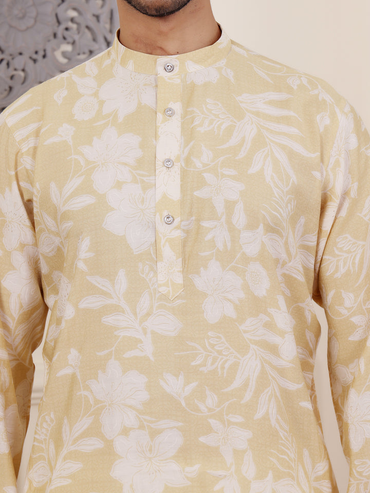 Traditional light yellow kurta with intricate embroidery for weddings