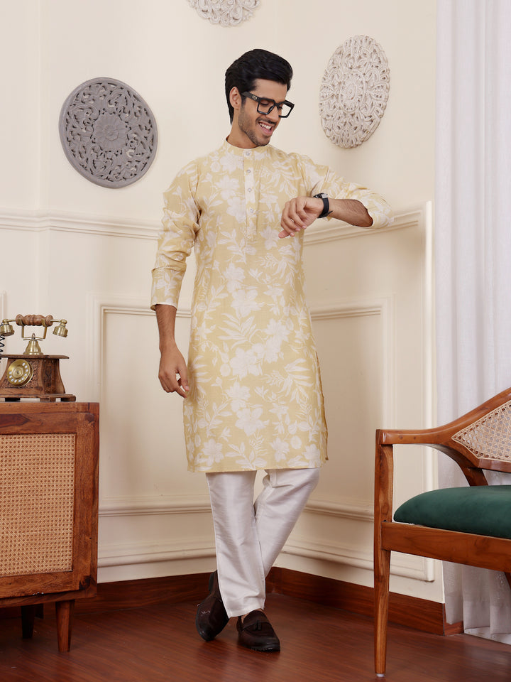 Elegant light yellow kurta for Haldi crafted from premium modal silk