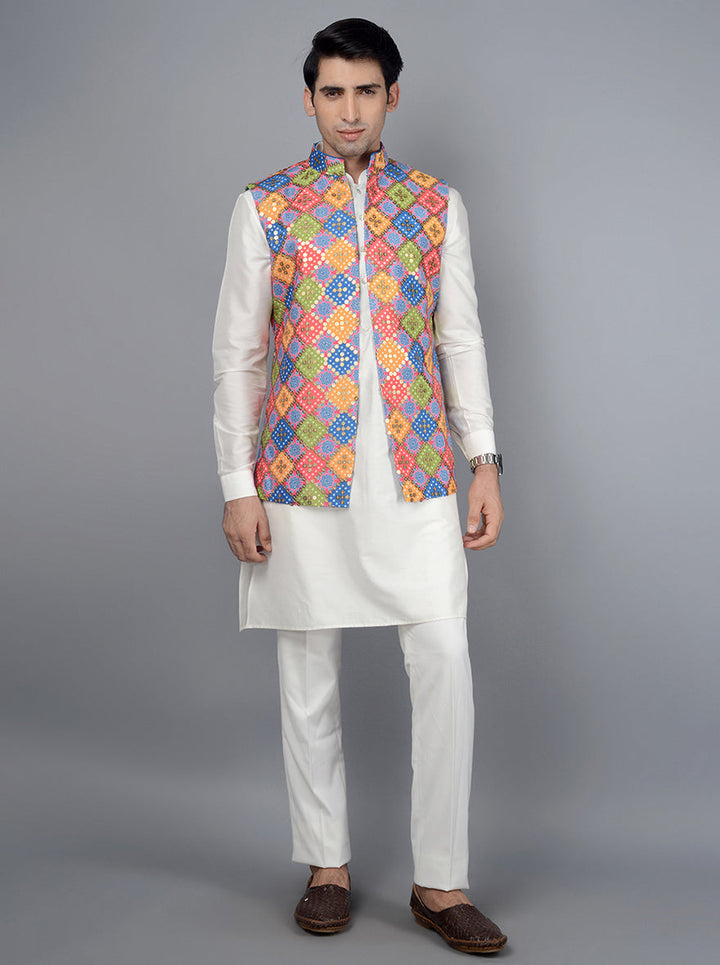 This blue Bandhgala jacket offers a perfect blend of elegance and style for weddings and festive events.