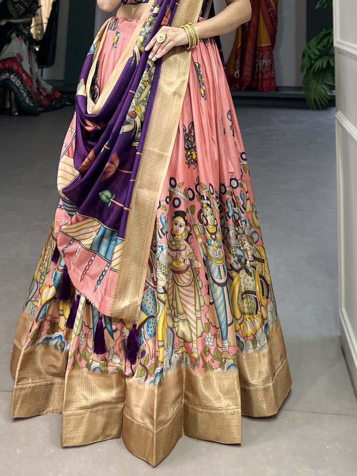 Traditional Peach Kalamkari Lehenga | Perfect for Weddings & Festivals