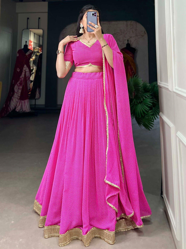 Trendy Pink Lehenga | With Digital Print & Lace for Traditional Wear