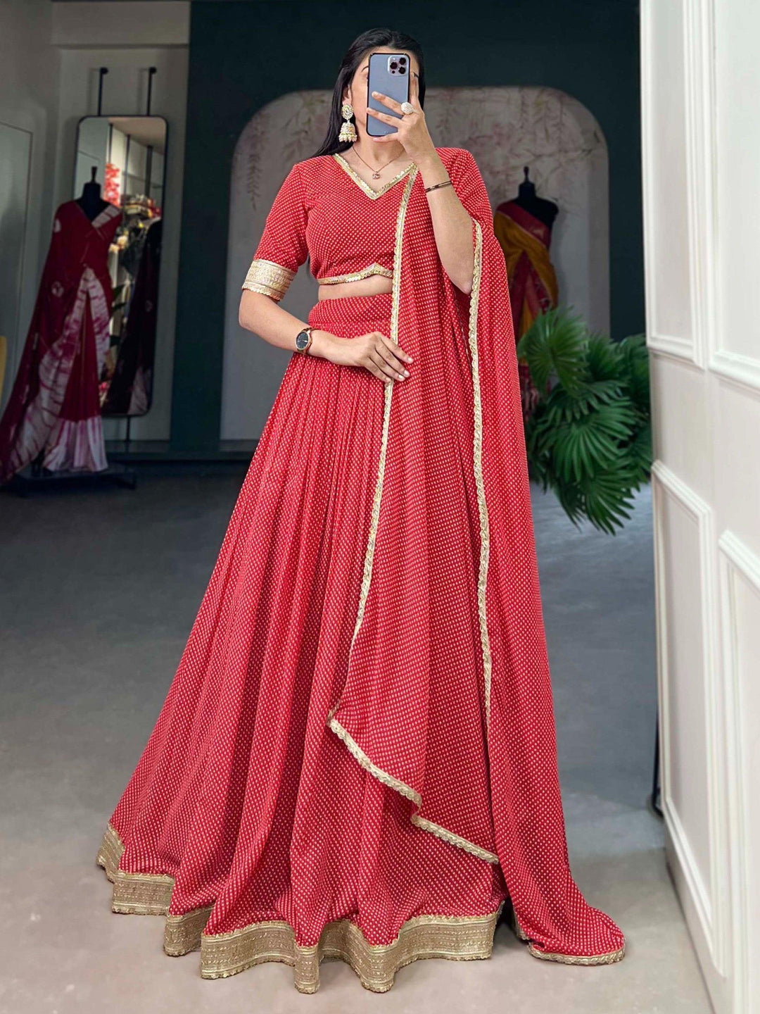 Beautiful Red Georgette Lehenga | Perfect for Festivals & Weddings