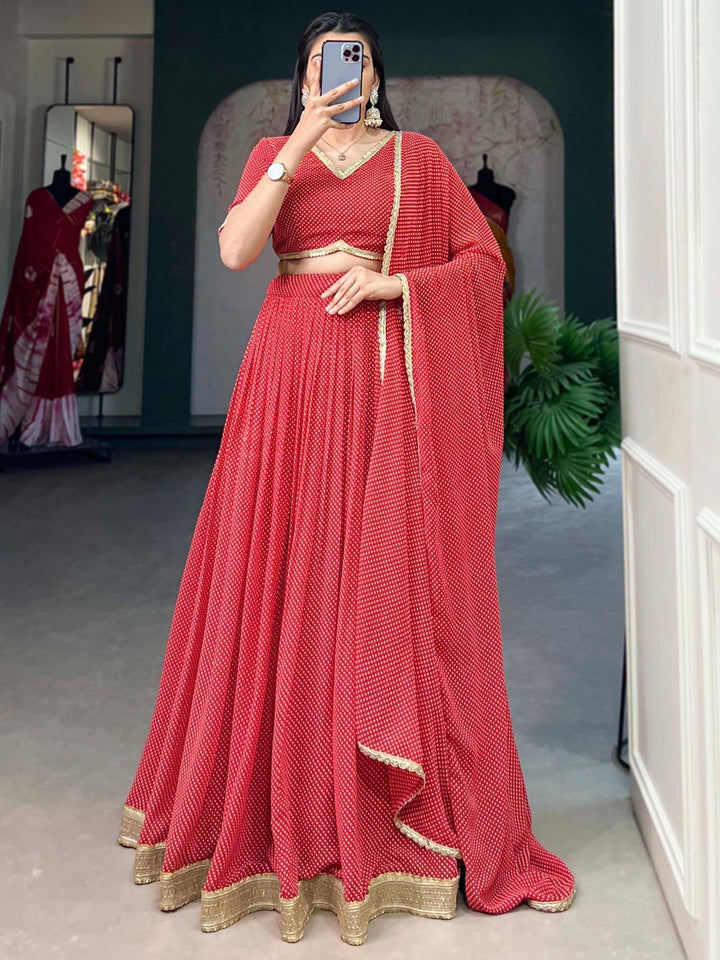 Beautiful Red Georgette Lehenga | Perfect for Festivals & Weddings