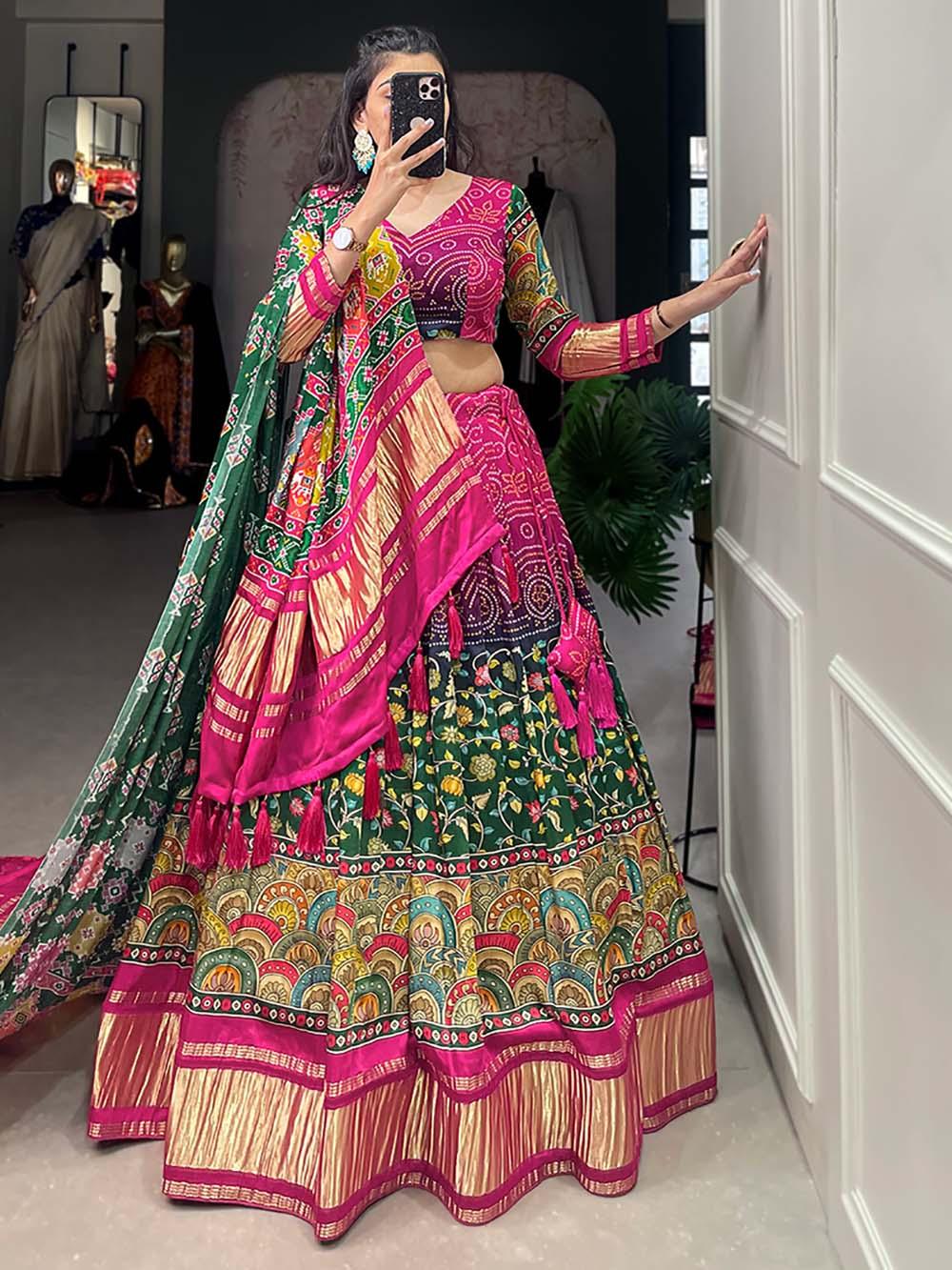 Gorgeous Multi-Color Gaji Silk Lehenga | Traditional Design with Dupatta