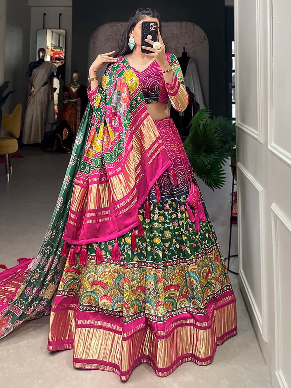 Gorgeous Multi-Color Gaji Silk Lehenga | Traditional Design with Dupatta