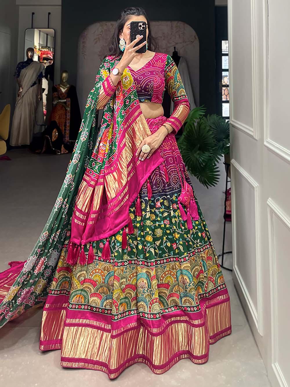 Gorgeous Multi-Color Gaji Silk Lehenga | Traditional Design with Dupatta