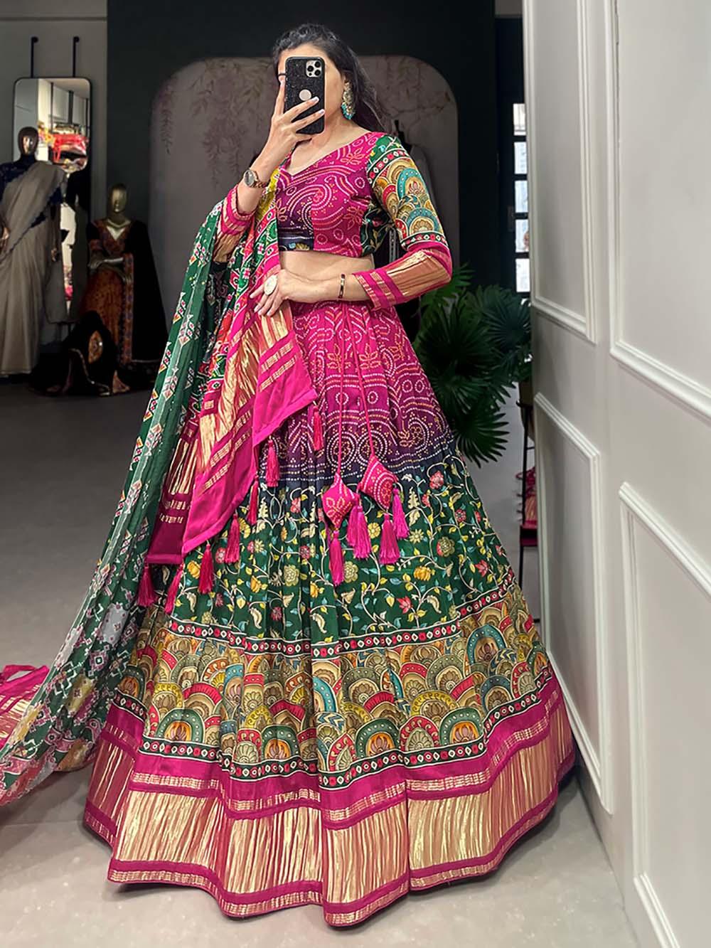 Gorgeous Multi-Color Gaji Silk Lehenga | Traditional Design with Dupatta