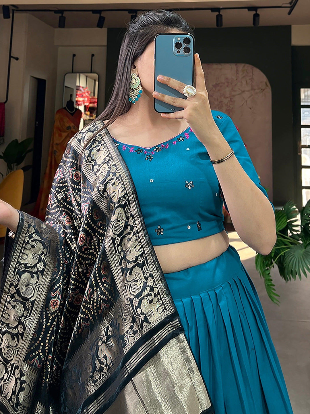 Stylish Blue Cotton Lehenga Choli | Dupatta with Zari Patola Border