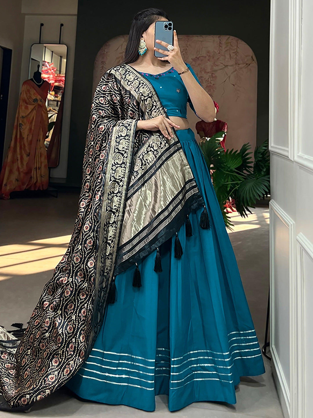 Stylish Blue Cotton Lehenga Choli | Dupatta with Zari Patola Border