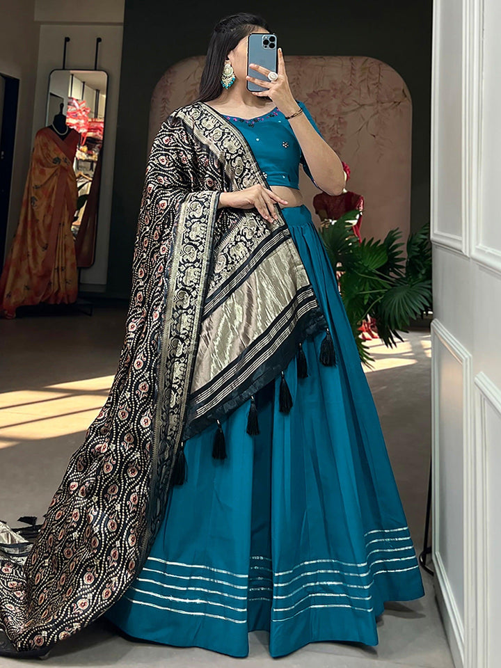 Stylish Blue Cotton Lehenga Choli | Dupatta with Zari Patola Border