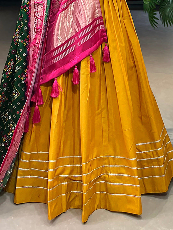 Mustard Yellow Cotton Lehenga | Traditional Choli & Zari Patola Dupatta