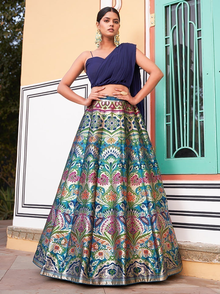 Elegant Lehenga for Weddings | Blue Silk with Zari Weaving