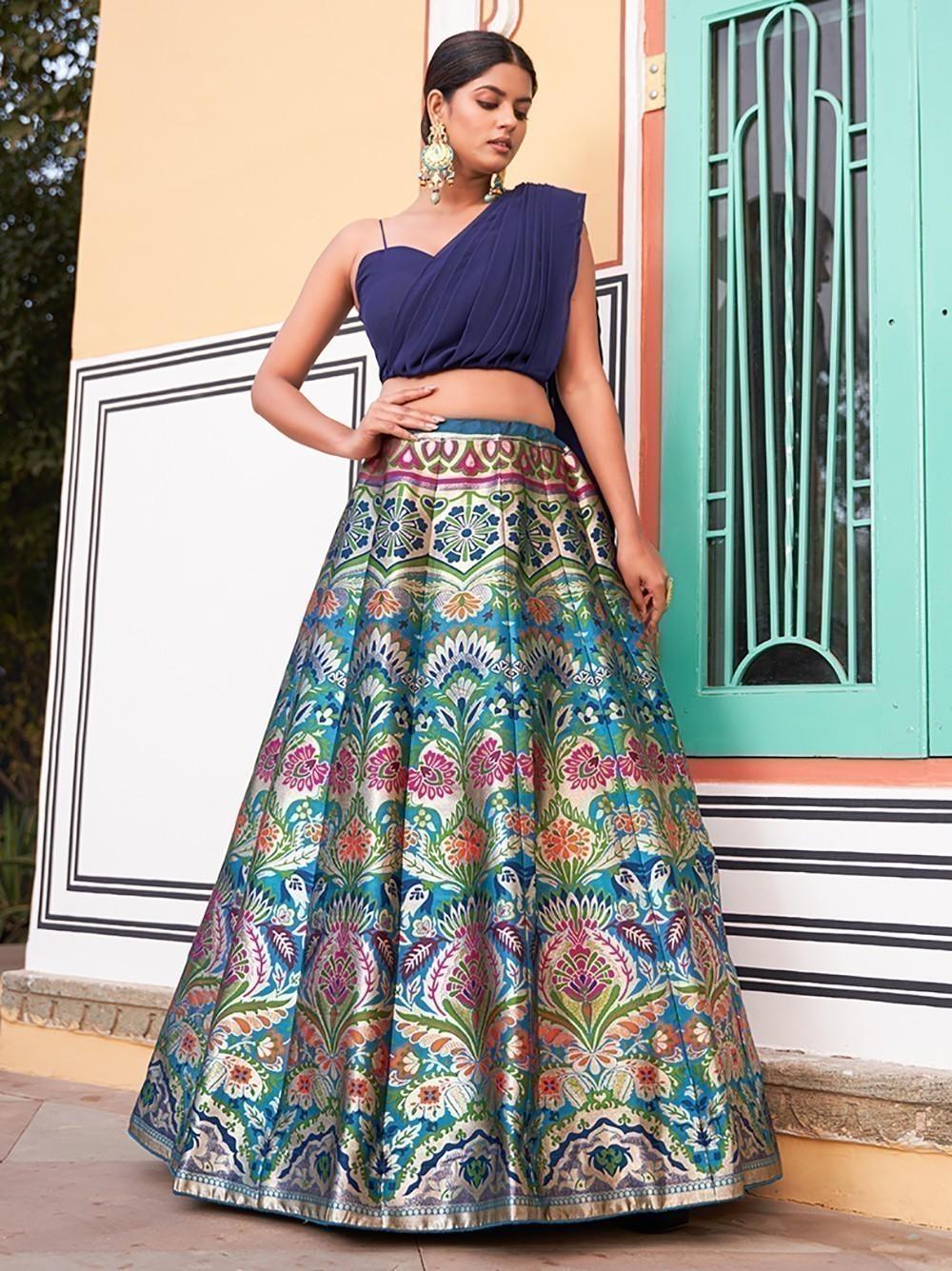 Elegant Lehenga for Weddings | Blue Silk with Zari Weaving