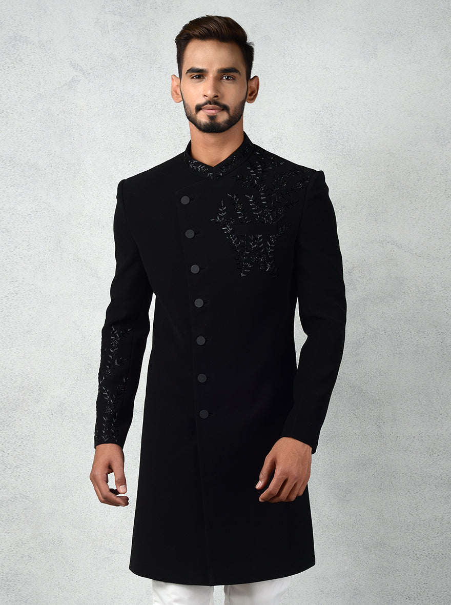 Stand out at events with this Black Indo Western outfit, ideal for pairing with white slim-fit pants for elegance.