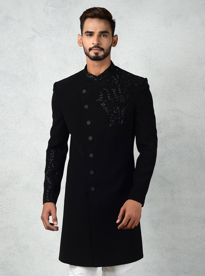 Stand out at events with this Black Indo Western outfit, ideal for pairing with white slim-fit pants for elegance.