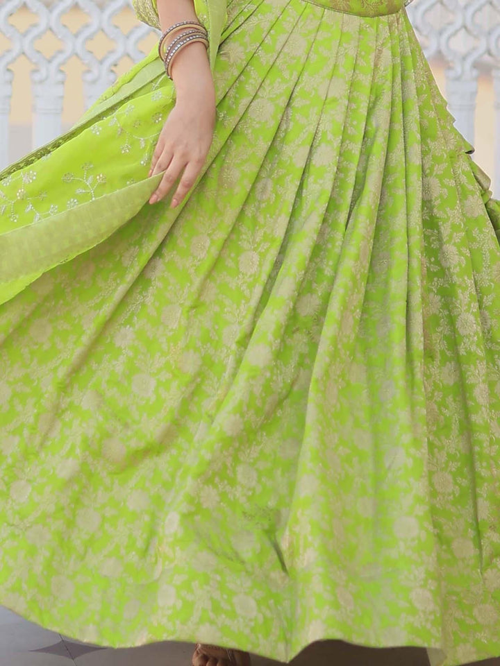 Green Jacquard Lehenga | Embroidered Choli and Sequined Dupatta