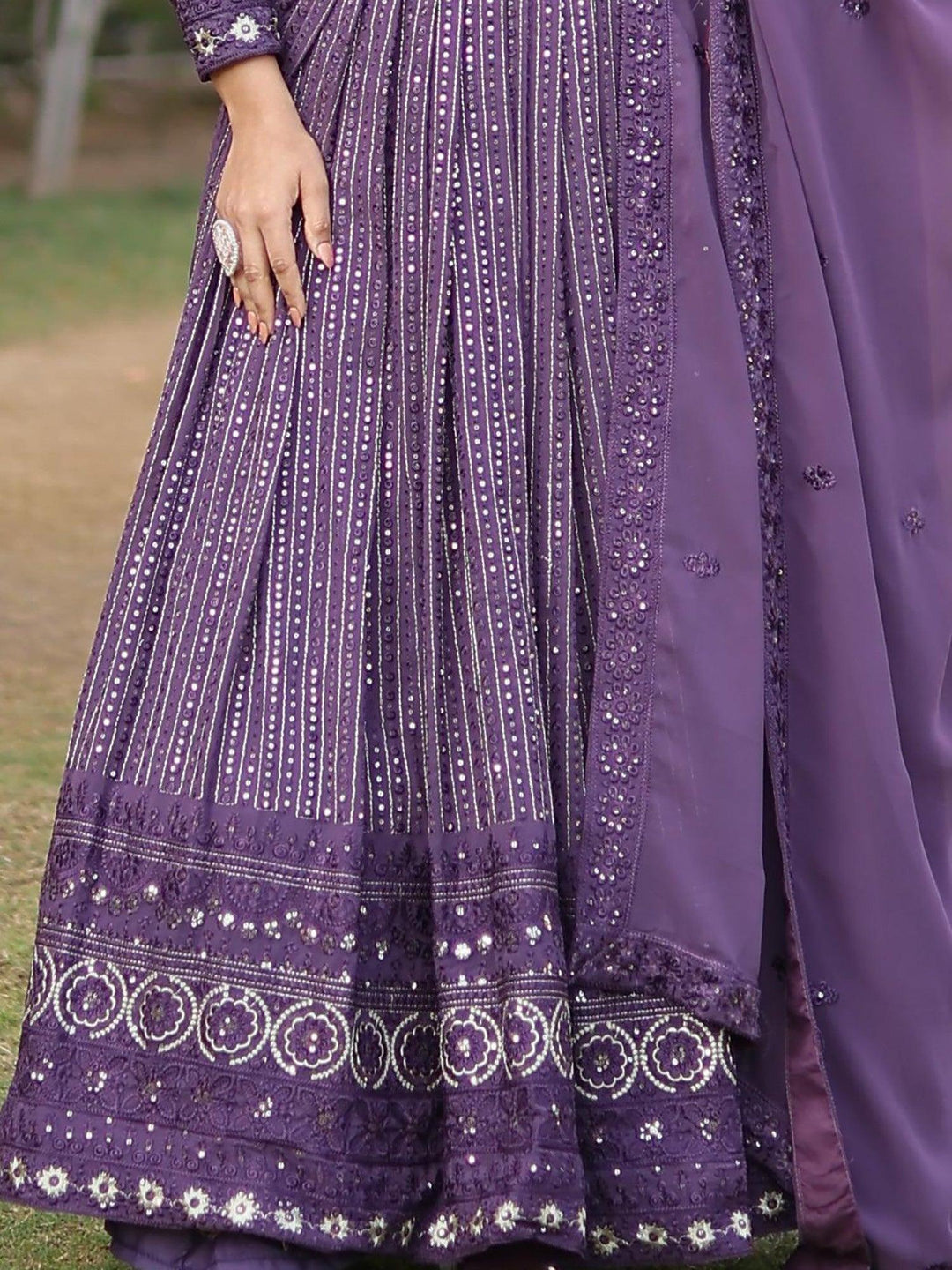 Purple Wedding Lehenga Set | Georgette Lehenga with Embroidery & Lace