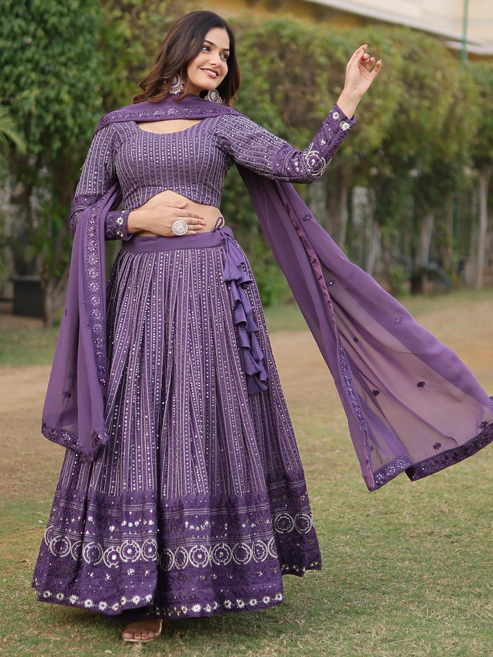 Purple Wedding Lehenga Set | Georgette Lehenga with Embroidery & Lace