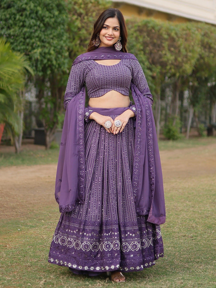 Purple Wedding Lehenga Set | Georgette Lehenga with Embroidery & Lace