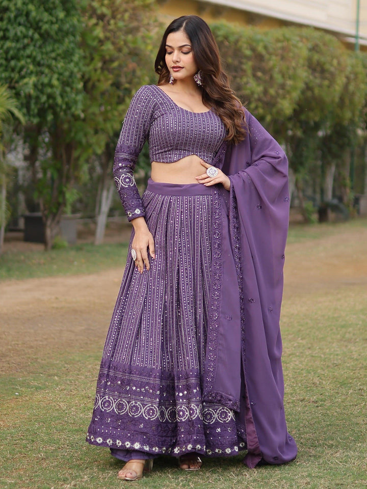 Purple Wedding Lehenga Set | Georgette Lehenga with Embroidery & Lace