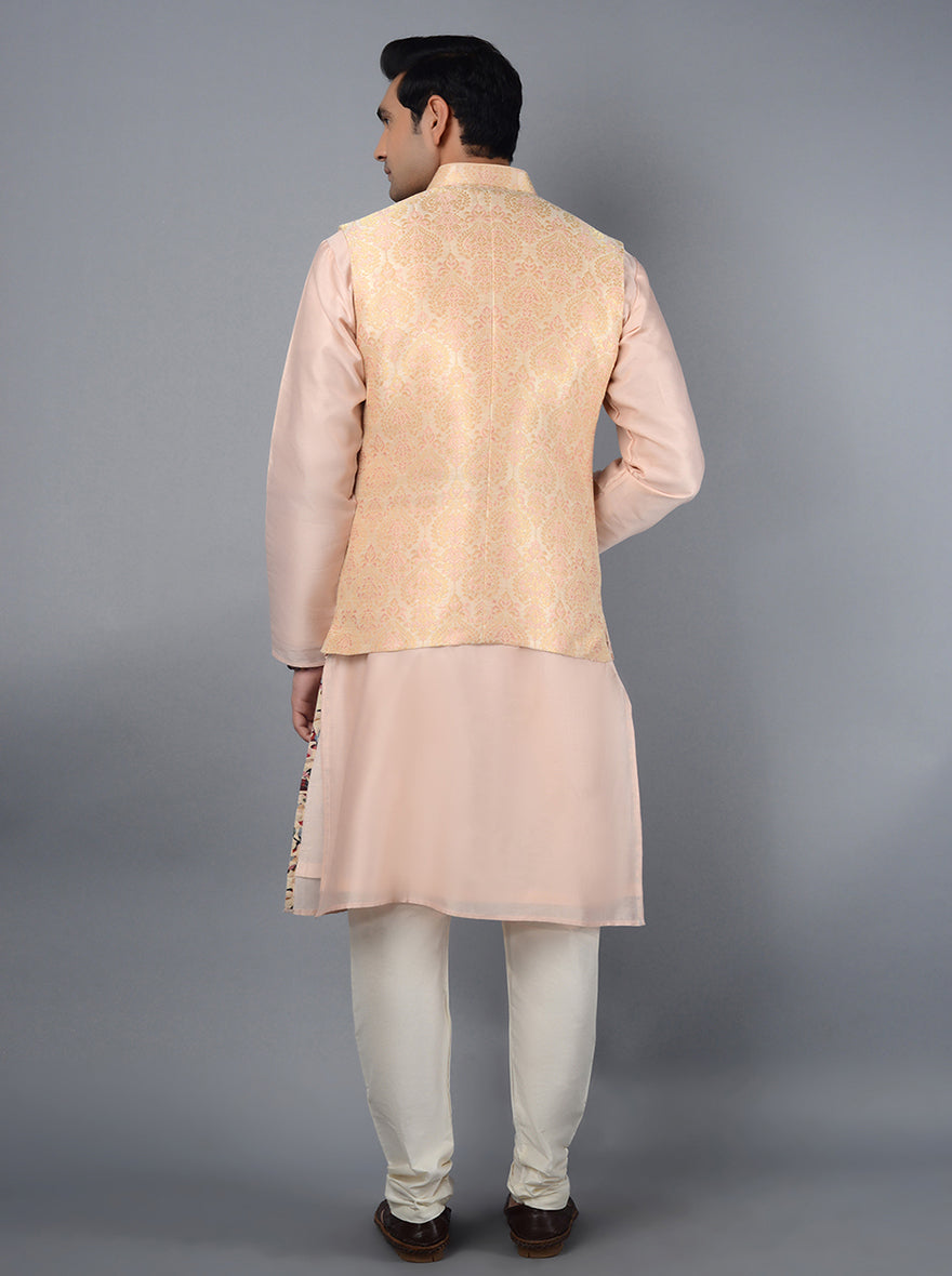 Designer Bandhgala for Men | Cream & Peach Silk Nehru Jacket