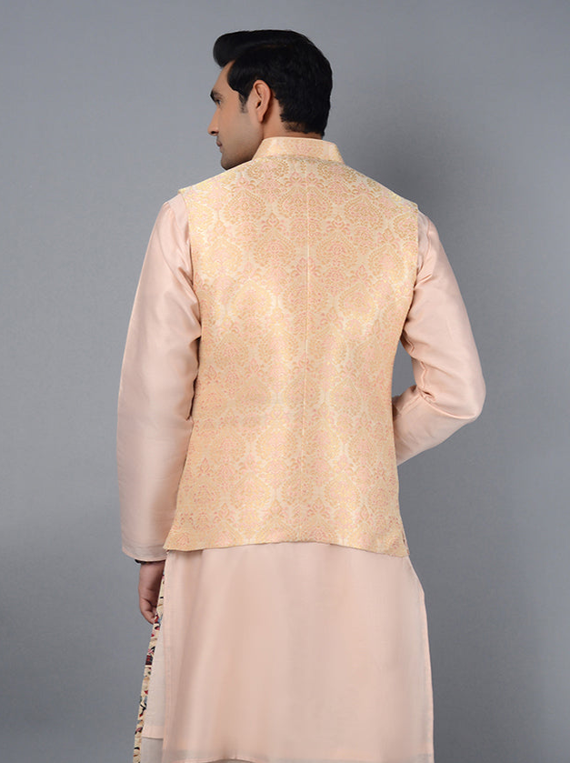 Designer Bandhgala for Men | Cream & Peach Silk Nehru Jacket