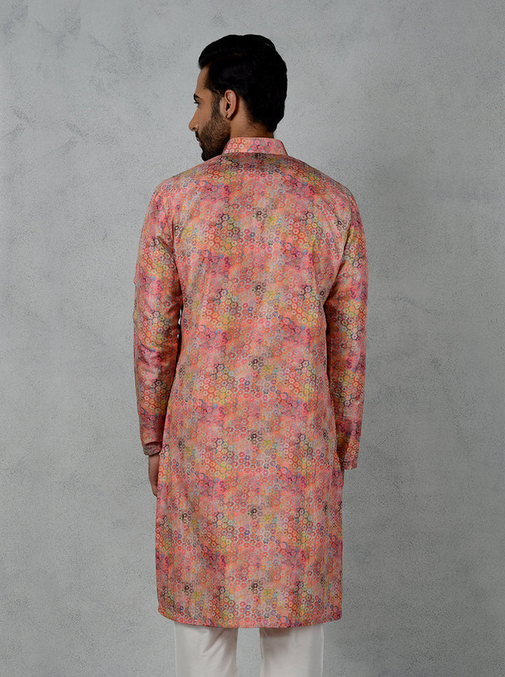 USA men’s stylish pink silk kurta, perfect for modern festival wear.