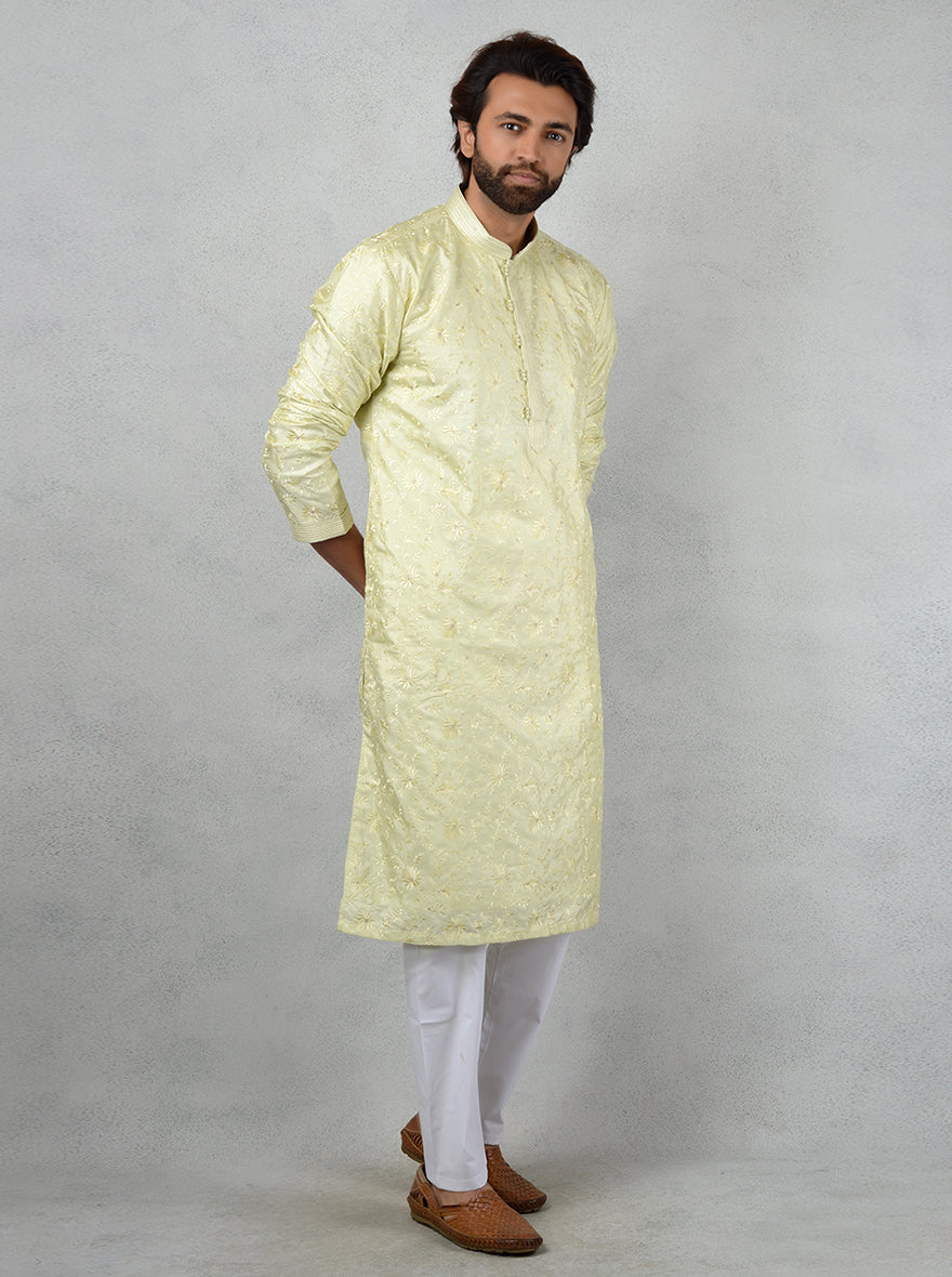 Make a lasting impression at events with this stunning Pista Green Kurta Set.