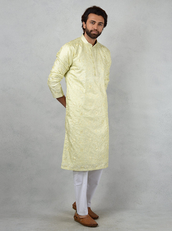 Make a lasting impression at events with this stunning Pista Green Kurta Set.